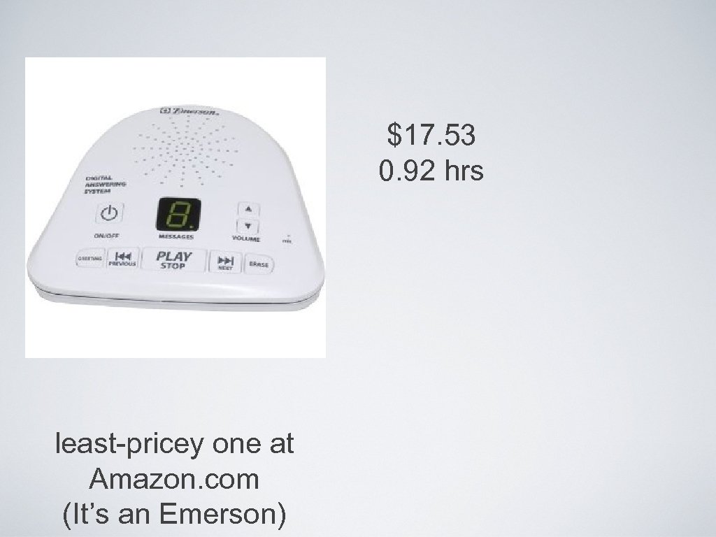 $17. 53 0. 92 hrs least-pricey one at Amazon. com (It’s an Emerson) 