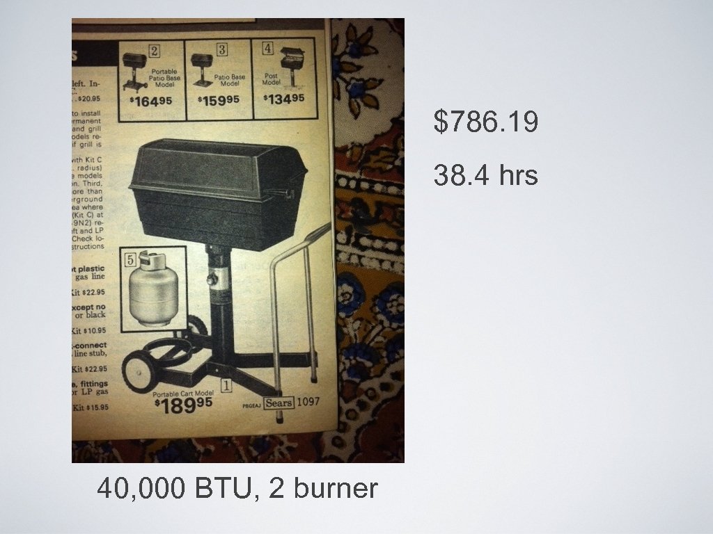 $786. 19 38. 4 hrs 40, 000 BTU, 2 burner 