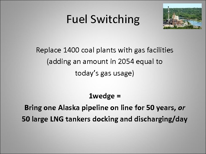 Fuel Switching Replace 1400 coal plants with gas facilities (adding an amount in 2054