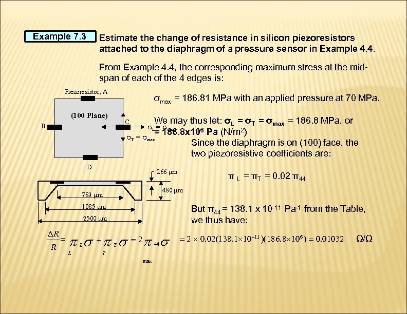 Example 7. 3 Estimate the change of resistance in silicon piezoresistors attached to the