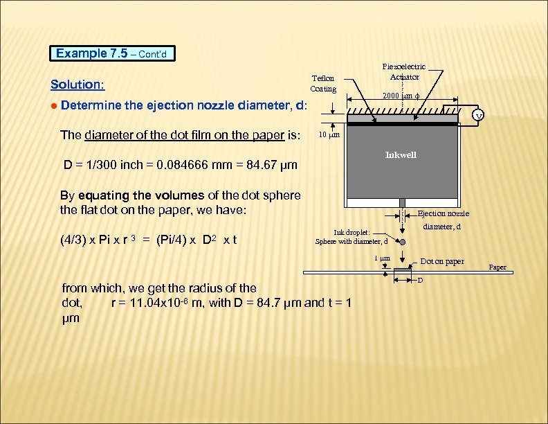 Example 7. 5 – Cont’d Solution: Teflon Coating ● Determine the ejection nozzle diameter,