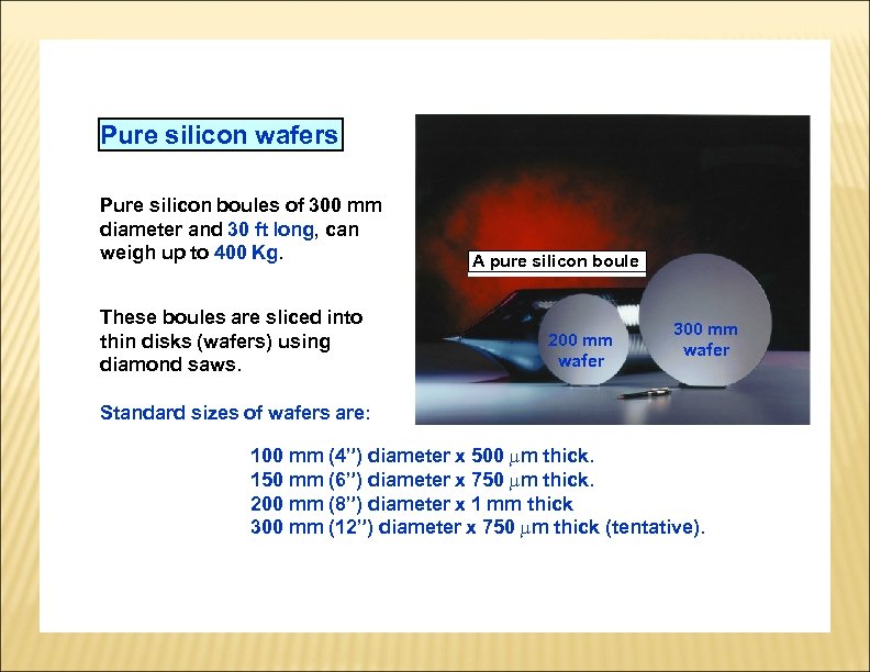 Pure silicon wafers Pure silicon boules of 300 mm diameter and 30 ft long,