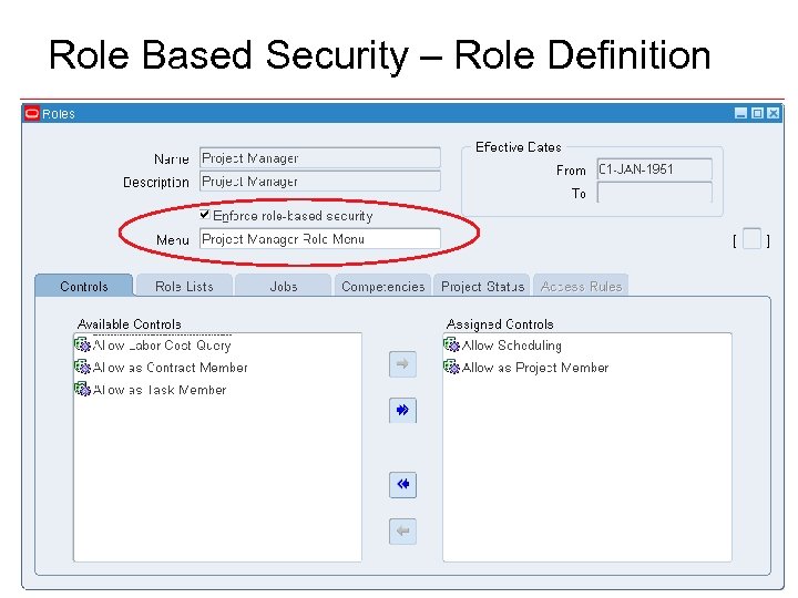 Role Based Security – Role Definition 