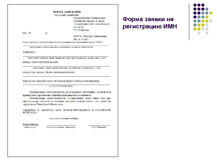 Форма заявки на регистрацию ИМН 