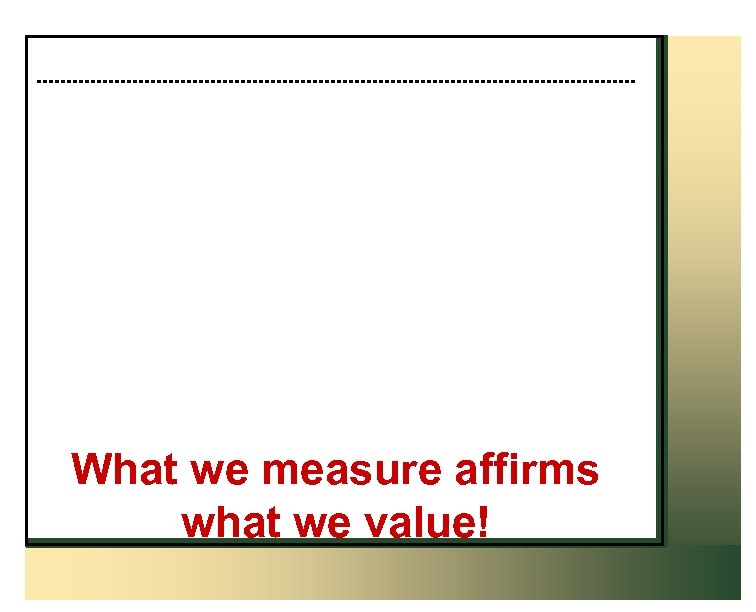 What we measure affirms what we value! 