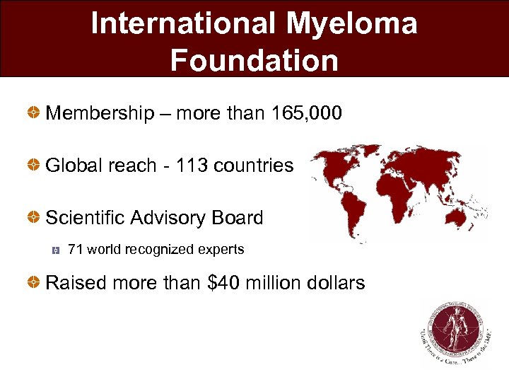 International Myeloma Foundation Membership – more than 165, 000 Global reach - 113 countries