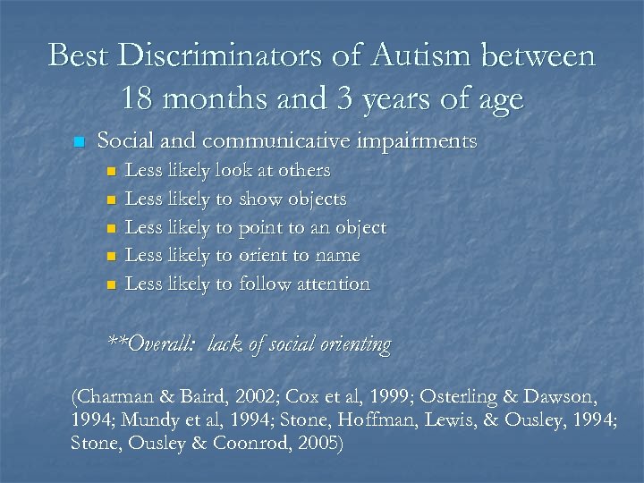 Best Discriminators of Autism between 18 months and 3 years of age n Social