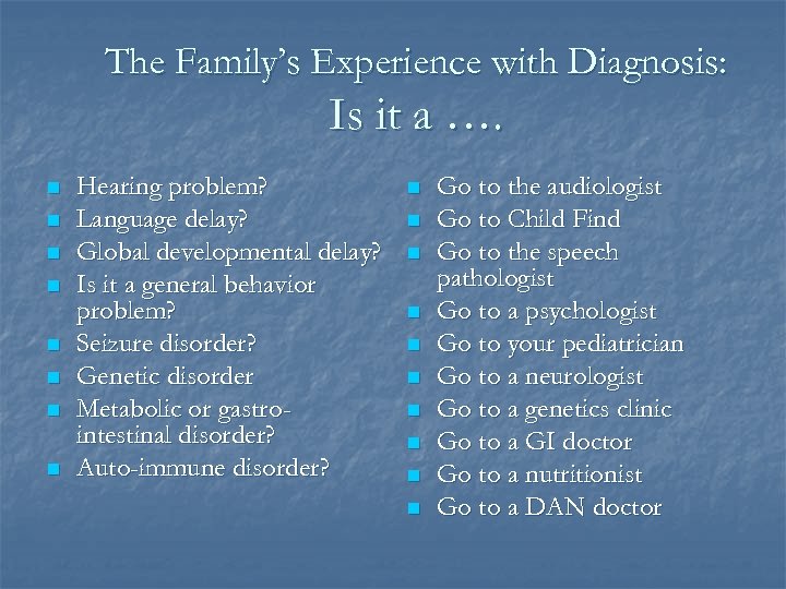 The Family’s Experience with Diagnosis: Is it a …. n n n n Hearing