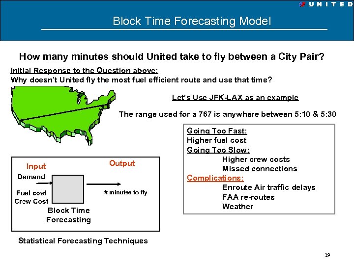 Block Time Forecasting Model How many minutes should United take to fly between a