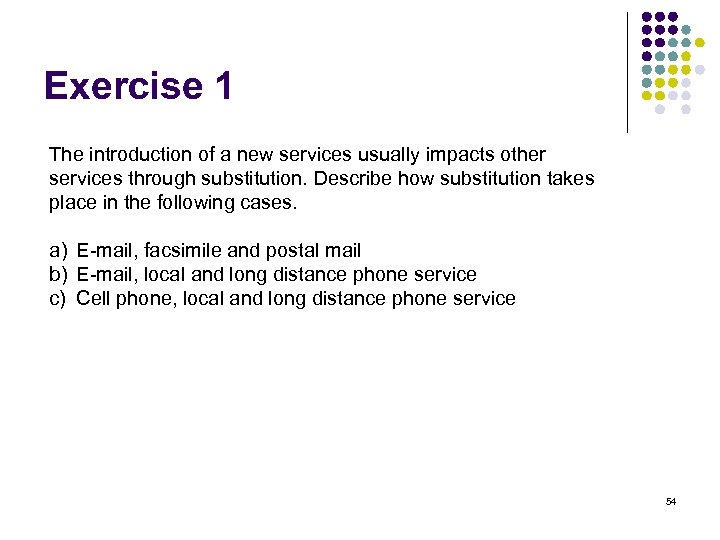 Exercise 1 The introduction of a new services usually impacts other services through substitution.