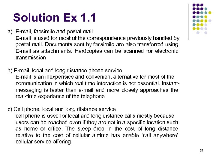 Solution Ex 1. 1 a) E-mail, facsimile and postal mail E-mail is used for