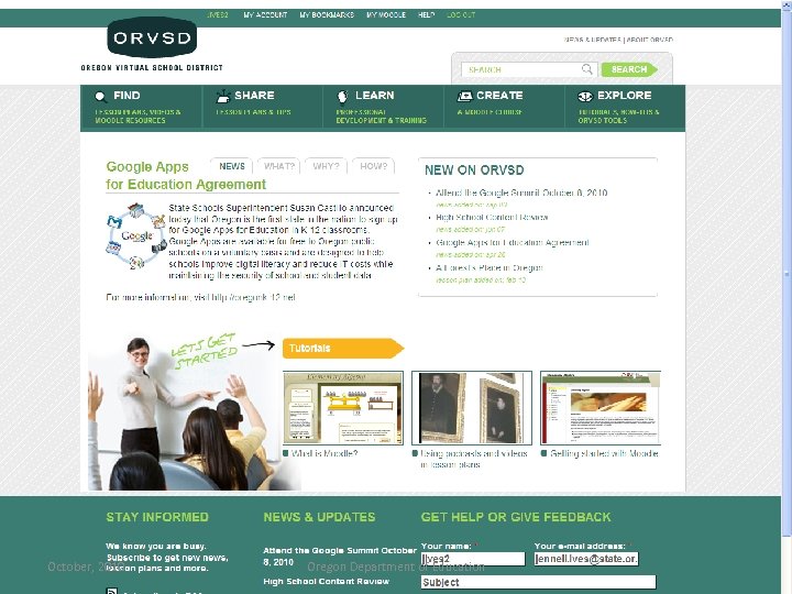 October, 2010 Oregon Department of Education 