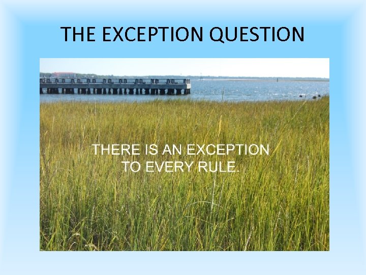 THE EXCEPTION QUESTION 