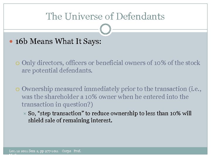 The Universe of Defendants 16 b Means What It Says: Only directors, officers or