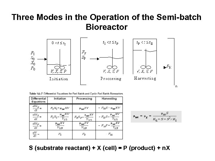 Three Modes in the Operation of the Semi-batch Bioreactor S (substrate reactant) + X