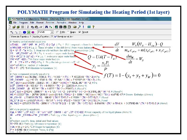 POLYMATH Program for Simulating the Heating Period (1 st layer) 