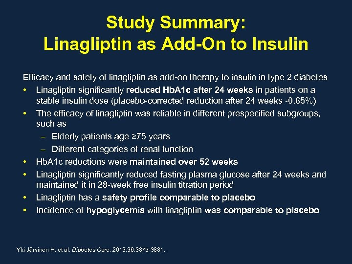 Study Summary: Linagliptin as Add-On to Insulin Efficacy and safety of linagliptin as add-on