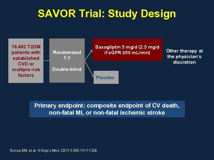 SAVOR Trial: Study Design 16, 492 T 2 DM patients with established CVD or