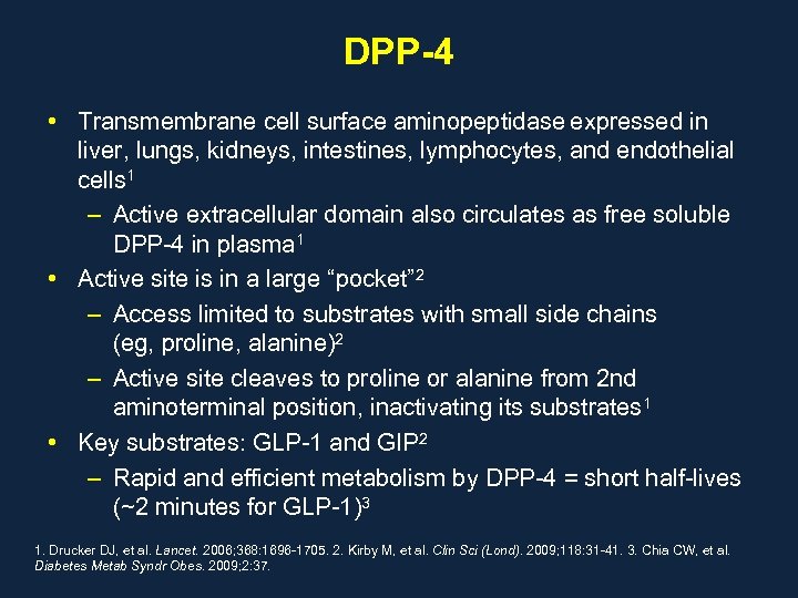 DPP-4 • Transmembrane cell surface aminopeptidase expressed in liver, lungs, kidneys, intestines, lymphocytes, and