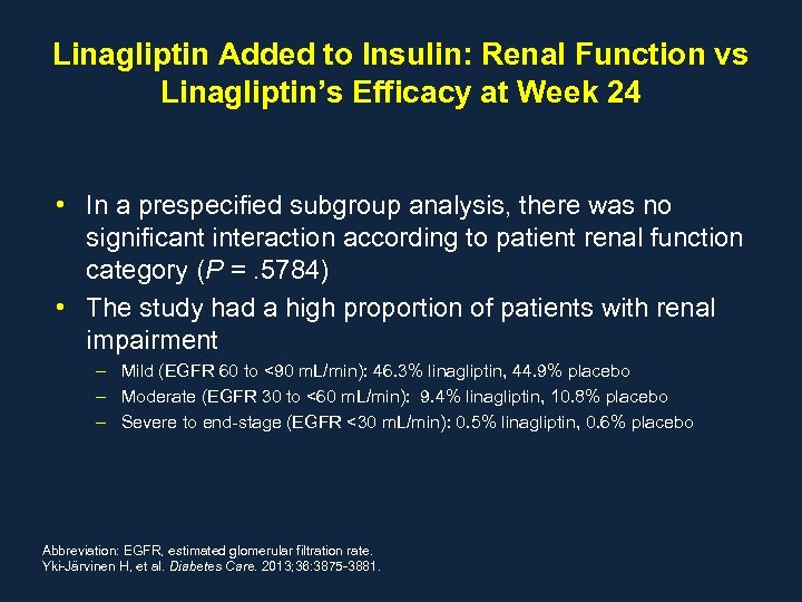 Linagliptin Added to Insulin: Renal Function vs Linagliptin’s Efficacy at Week 24 • In