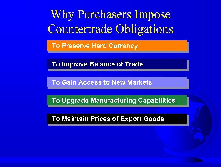 Why Purchasers Impose Countertrade Obligations To Preserve Hard Currency To Improve Balance of Trade