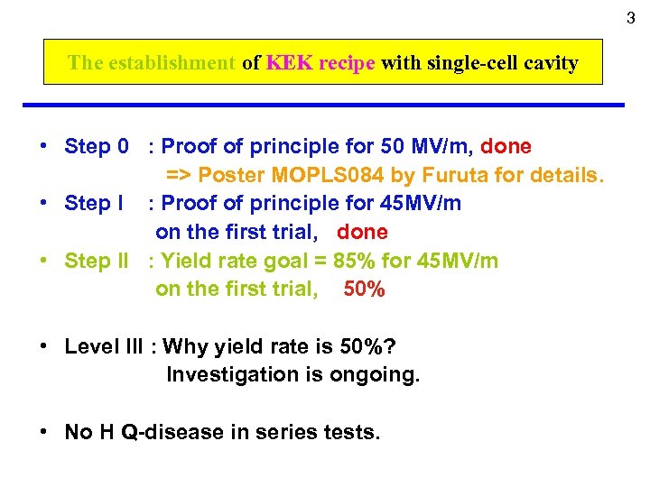 3 The establishment of KEK recipe with single-cell cavity • Step 0 : Proof