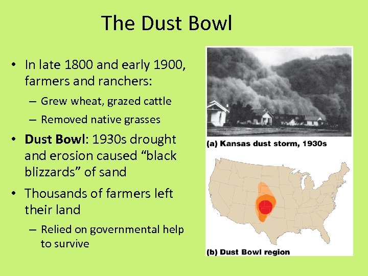 The Dust Bowl • In late 1800 and early 1900, farmers and ranchers: –