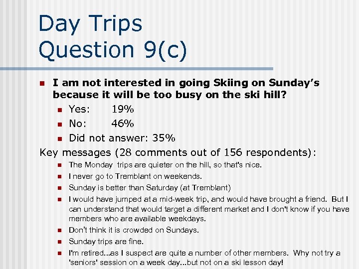 Day Trips Question 9(c) I am not interested in going Skiing on Sunday’s because