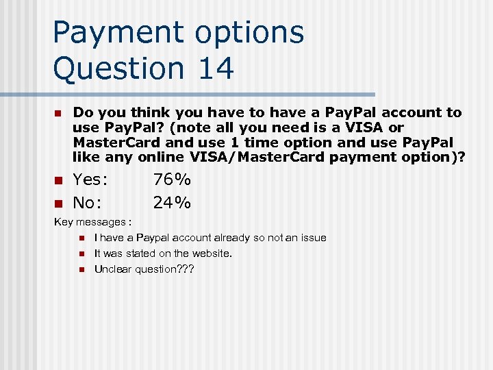 Payment options Question 14 n Do you think you have to have a Pay.