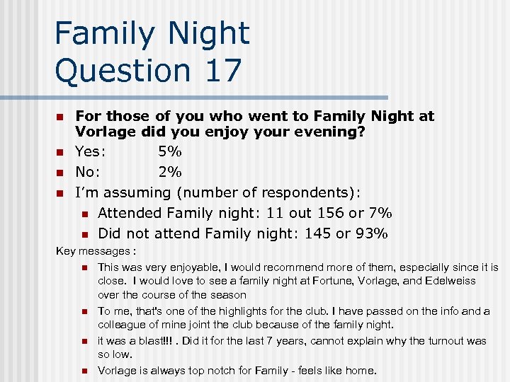 Family Night Question 17 n n For those of you who went to Family