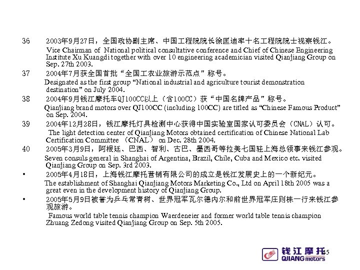 36 37 38 39 40 • • 2003年 9月27日，全国政协副主席、中国 程院院长徐匡迪率十名 程院院士视察钱江。 Vice Chairman of