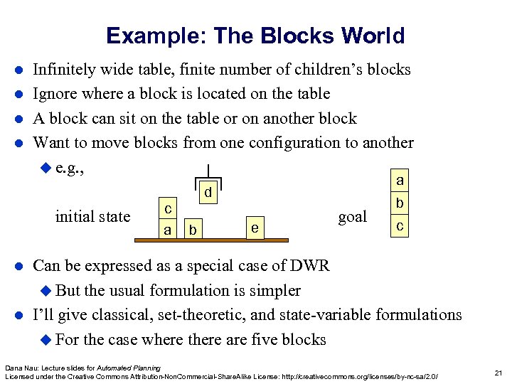Example: The Blocks World Infinitely wide table, finite number of children’s blocks l Ignore