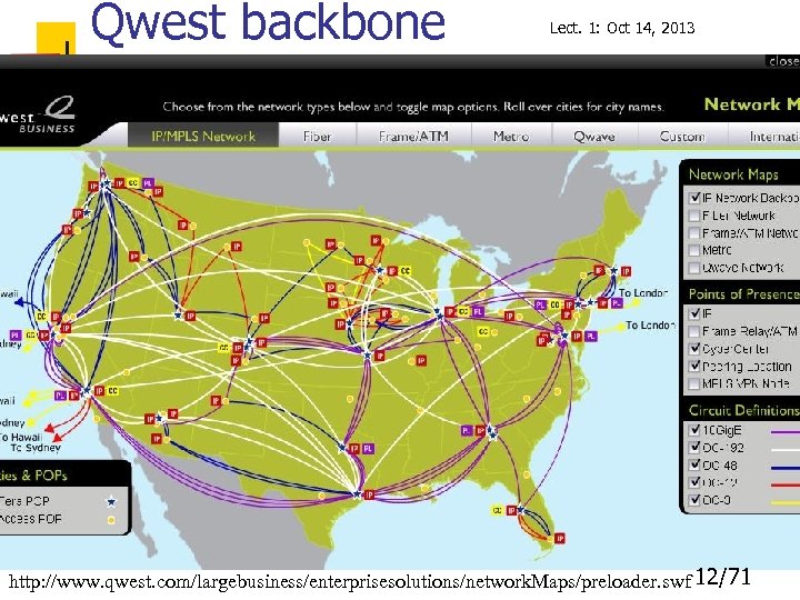 Qwest backbone Lect. 1: Oct 14, 2013 http: //www. qwest. com/largebusiness/enterprisesolutions/network. Maps/preloader. swf 12/71