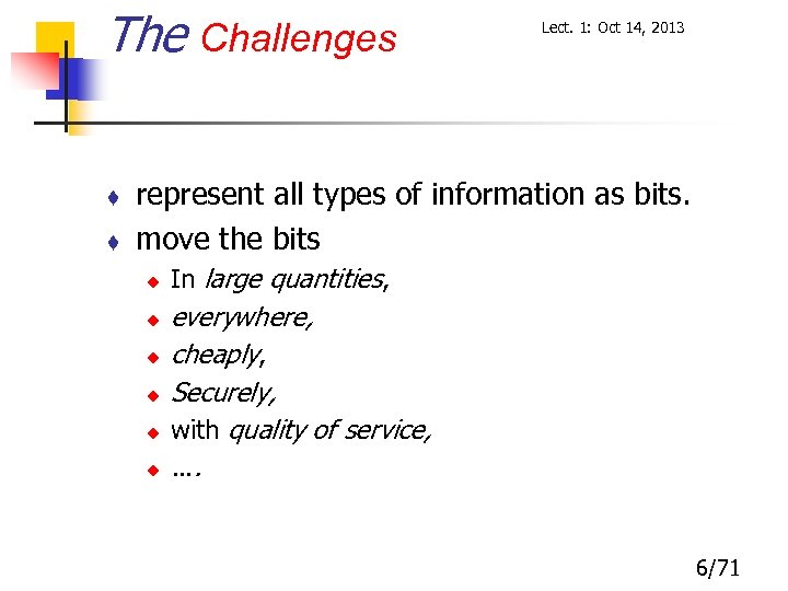 The Challenges t t Lect. 1: Oct 14, 2013 represent all types of information
