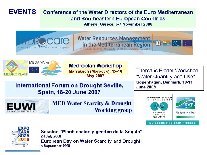 EVENTS Conference of the Water Directors of the Euro-Mediterranean and Southeastern European Countries Athens,