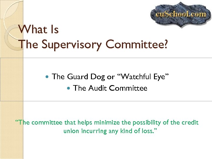 What Is The Supervisory Committee? The Guard Dog or “Watchful Eye” The Audit Committee