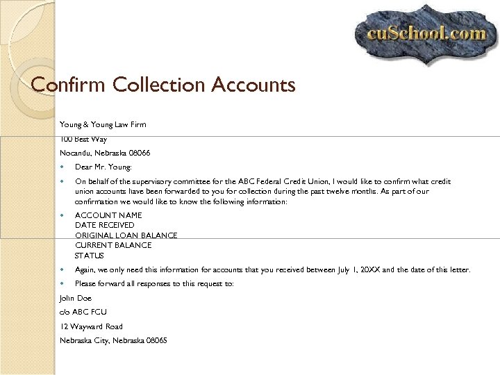 Confirm Collection Accounts Young & Young Law Firm 100 Best Way Nocandu, Nebraska 08066