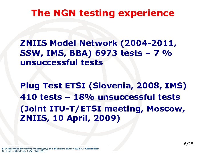 The NGN testing experience ZNIIS Model Network (2004 -2011, SSW, IMS, BBA) 6973 tests