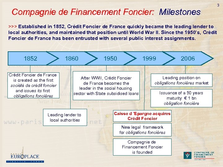 Compagnie de Financement Foncier: Milestones 3 >>> Established in 1852, Crédit Foncier de France