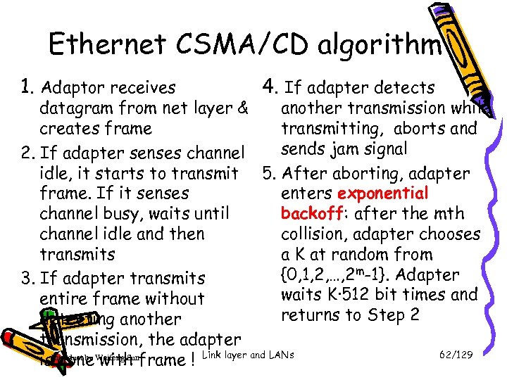 Ethernet CSMA/CD algorithm 1. Adaptor receives 4. If adapter detects datagram from net layer