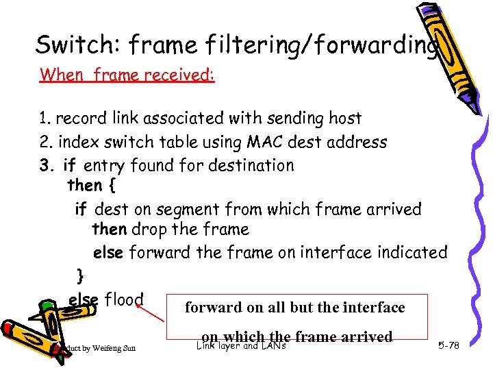 Switch: frame filtering/forwarding When frame received: 1. record link associated with sending host 2.