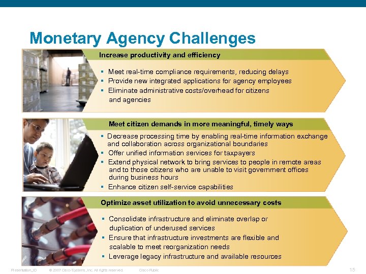 Monetary Agency Challenges Increase productivity and efficiency § Meet real-time compliance requirements, reducing delays