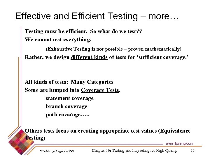 Effective and Efficient Testing – more… Testing must be efficient. So what do we