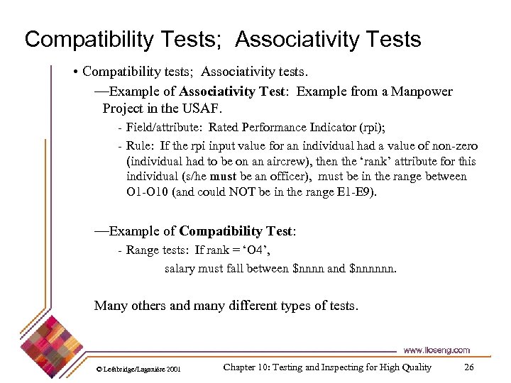 Compatibility Tests; Associativity Tests • Compatibility tests; Associativity tests. —Example of Associativity Test: Example