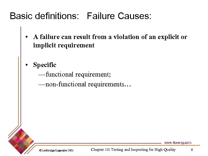 Basic definitions: Failure Causes: • A failure can result from a violation of an