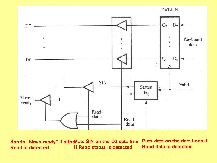 Puts SIN on the D 0 data line Puts data on the data lines