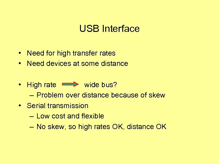 USB Interface • Need for high transfer rates • Need devices at some distance