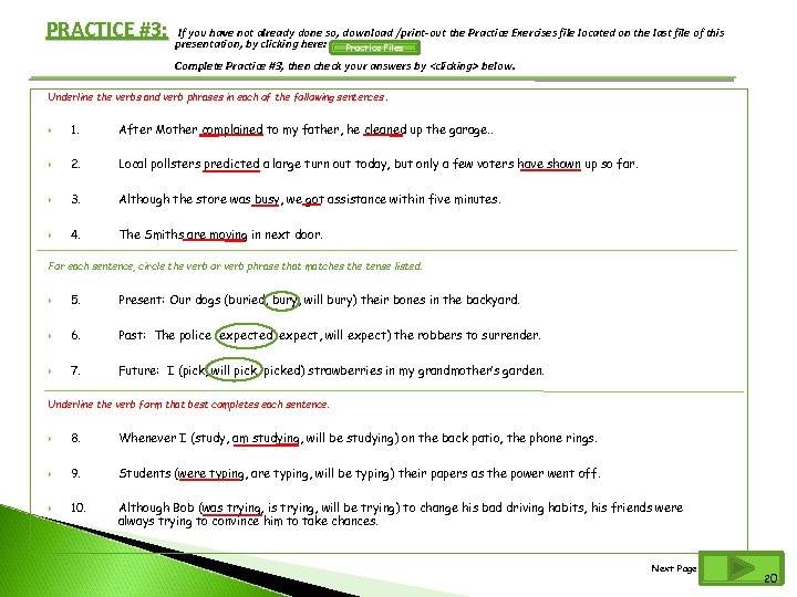 PRACTICE #3: presentation, byalready done so, download /print-out the Practice Exercises file located on