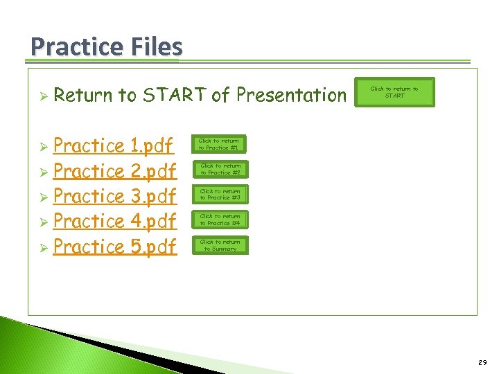 Practice Files Ø Return to START of Presentation Ø Practice 1. pdf Ø Practice