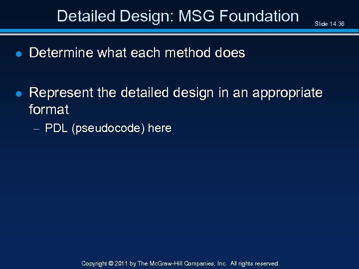 Detailed Design: MSG Foundation Slide 14. 36 l Determine what each method does l